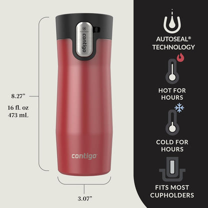 AUTOSEAL West Loop Vacuum-Insulated Stainless Steel Travel Mug with Easy-Clean Lid 16 oz