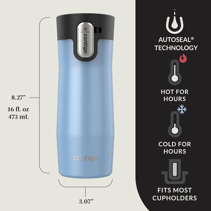 AUTOSEAL West Loop Vacuum-Insulated Stainless Steel Travel Mug with Easy-Clean Lid 16 oz