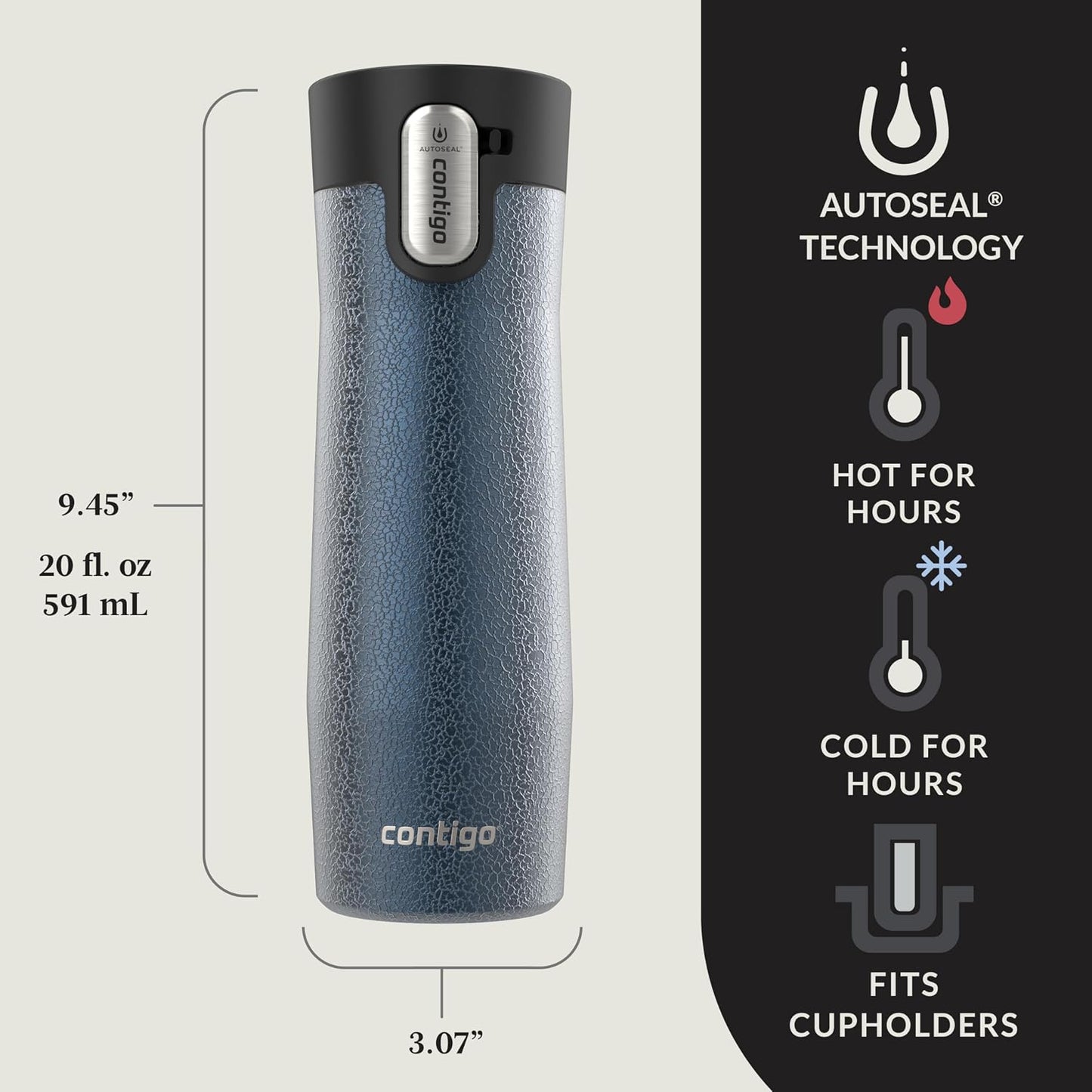 AUTOSEAL West Loop Vacuum-Insulated Stainless Steel Travel Mug with Easy-Clean Lid 16 oz