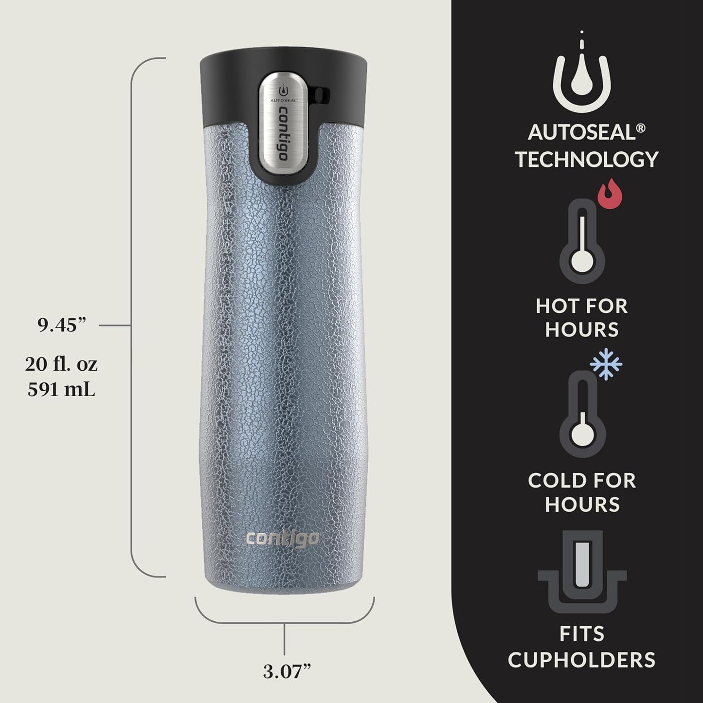 AUTOSEAL West Loop Vacuum-Insulated Stainless Steel Travel Mug with Easy-Clean Lid 16 oz