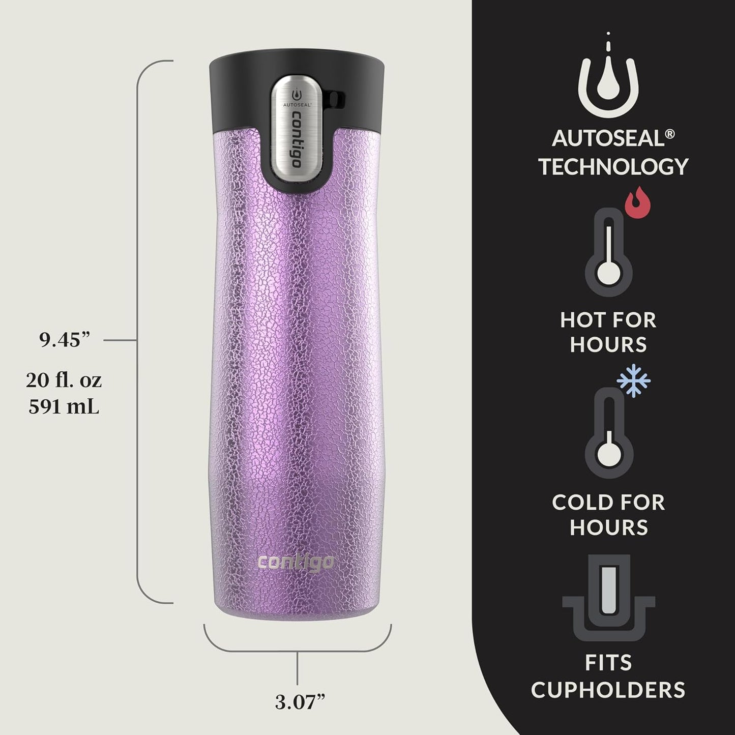 AUTOSEAL West Loop Vacuum-Insulated Stainless Steel Travel Mug with Easy-Clean Lid 16 oz