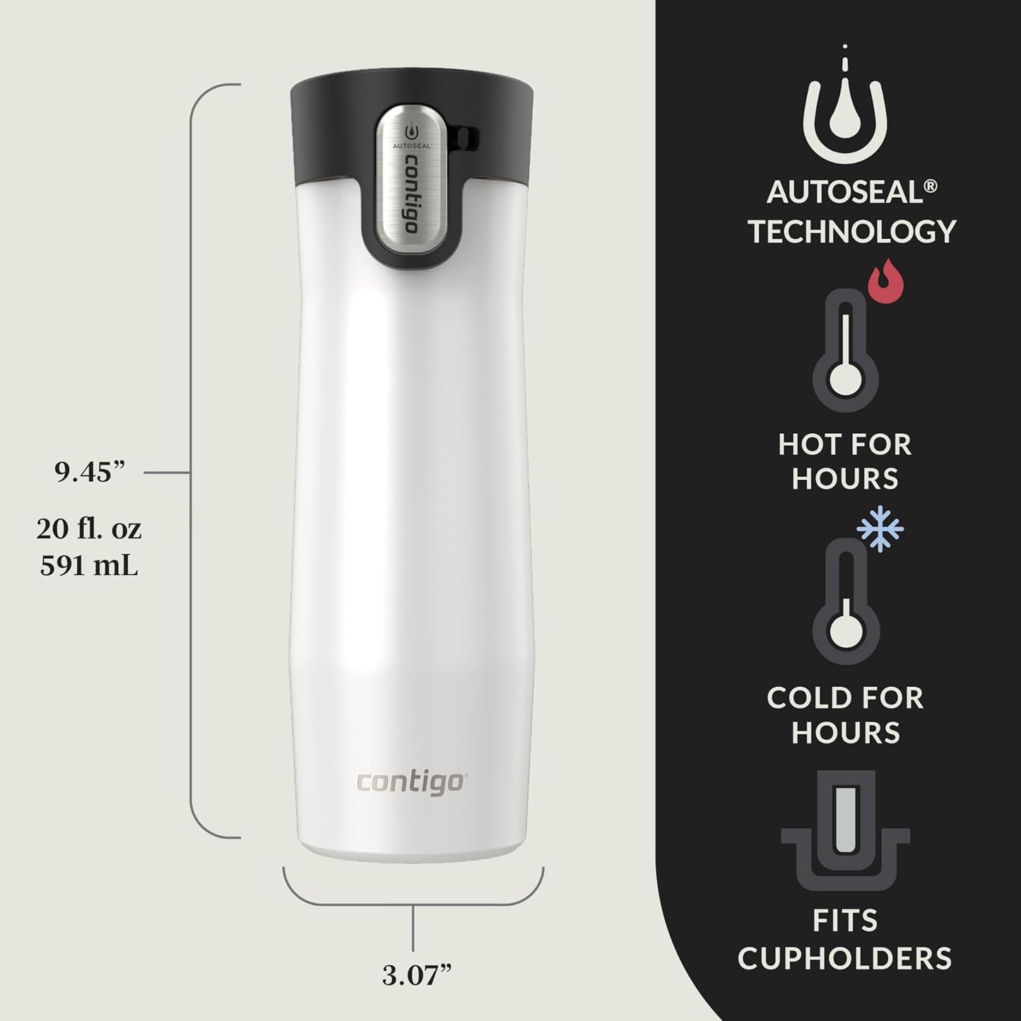 AUTOSEAL West Loop Vacuum-Insulated Stainless Steel Travel Mug with Easy-Clean Lid 16 oz