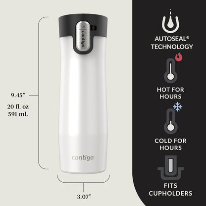 AUTOSEAL West Loop Vacuum-Insulated Stainless Steel Travel Mug with Easy-Clean Lid 16 oz