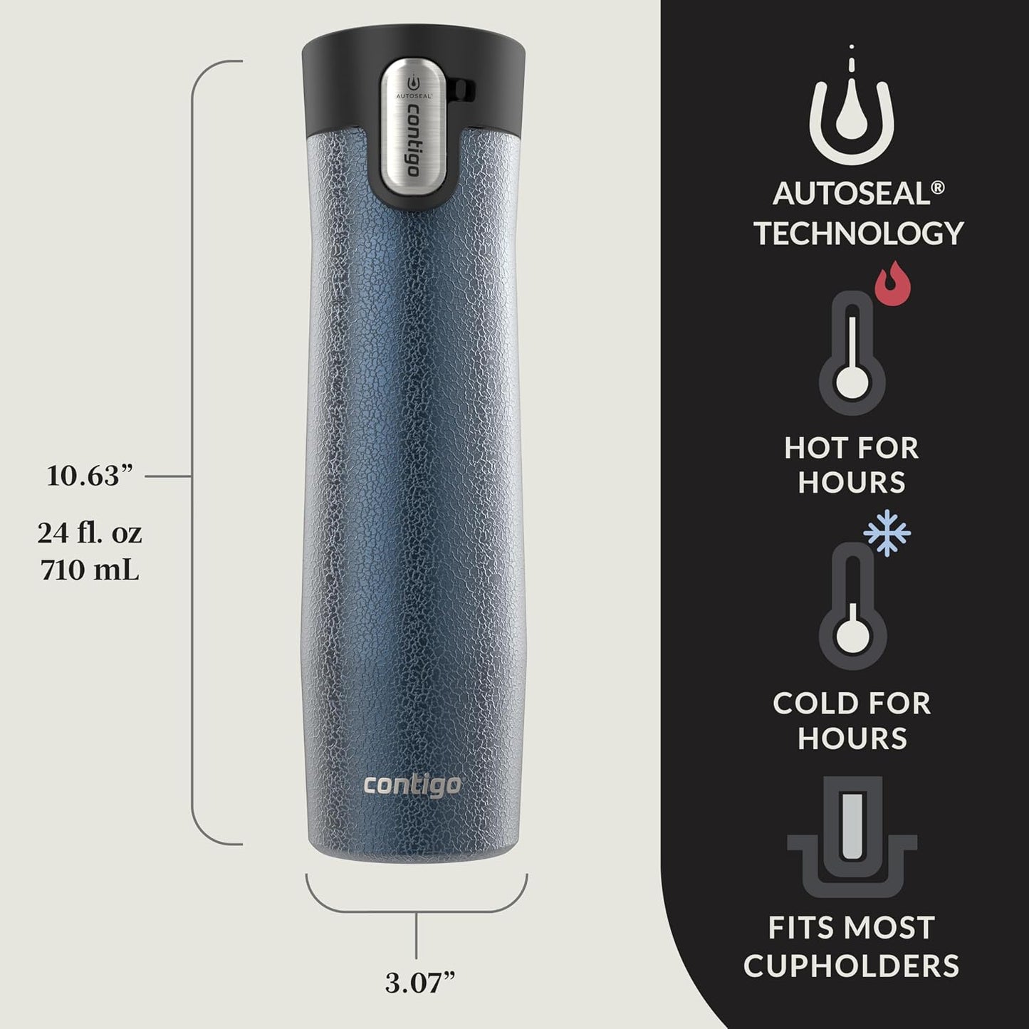 AUTOSEAL West Loop Vacuum-Insulated Stainless Steel Travel Mug with Easy-Clean Lid 16 oz