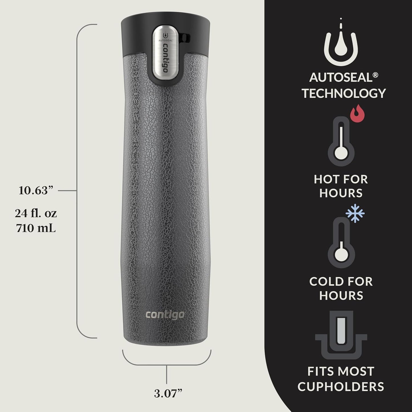 AUTOSEAL West Loop Vacuum-Insulated Stainless Steel Travel Mug with Easy-Clean Lid 16 oz