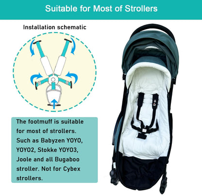 Universal Pushchair Footmuff for Babyzen YOYO/YOYO2 /Joolz/Bugaboo, Waterproof Fabric Base, Easy-Clean, Warm Foot Cover for Strollers