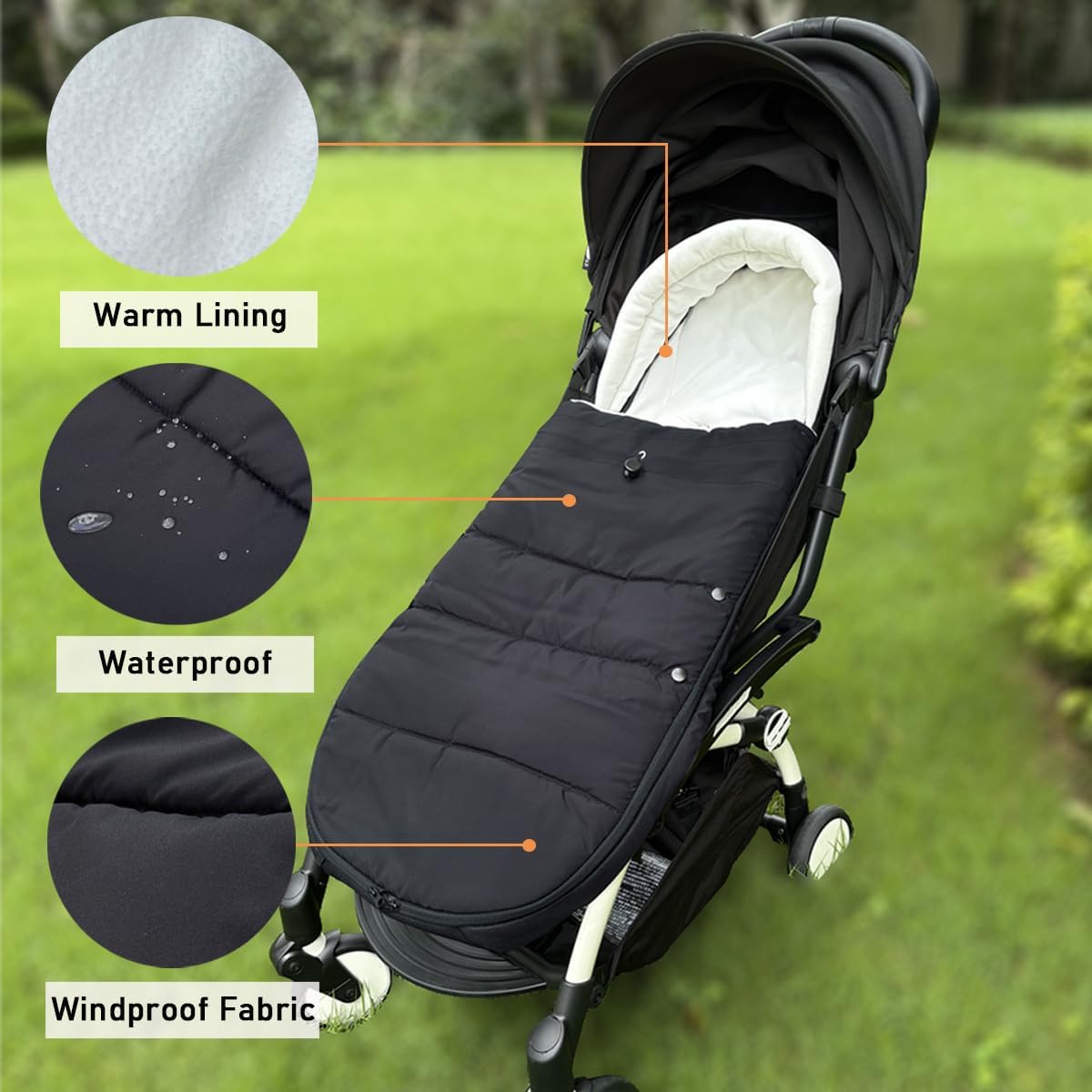 Universal Pushchair Footmuff for Babyzen YOYO/YOYO2 /Joolz/Bugaboo, Waterproof Fabric Base, Easy-Clean, Warm Foot Cover for Strollers