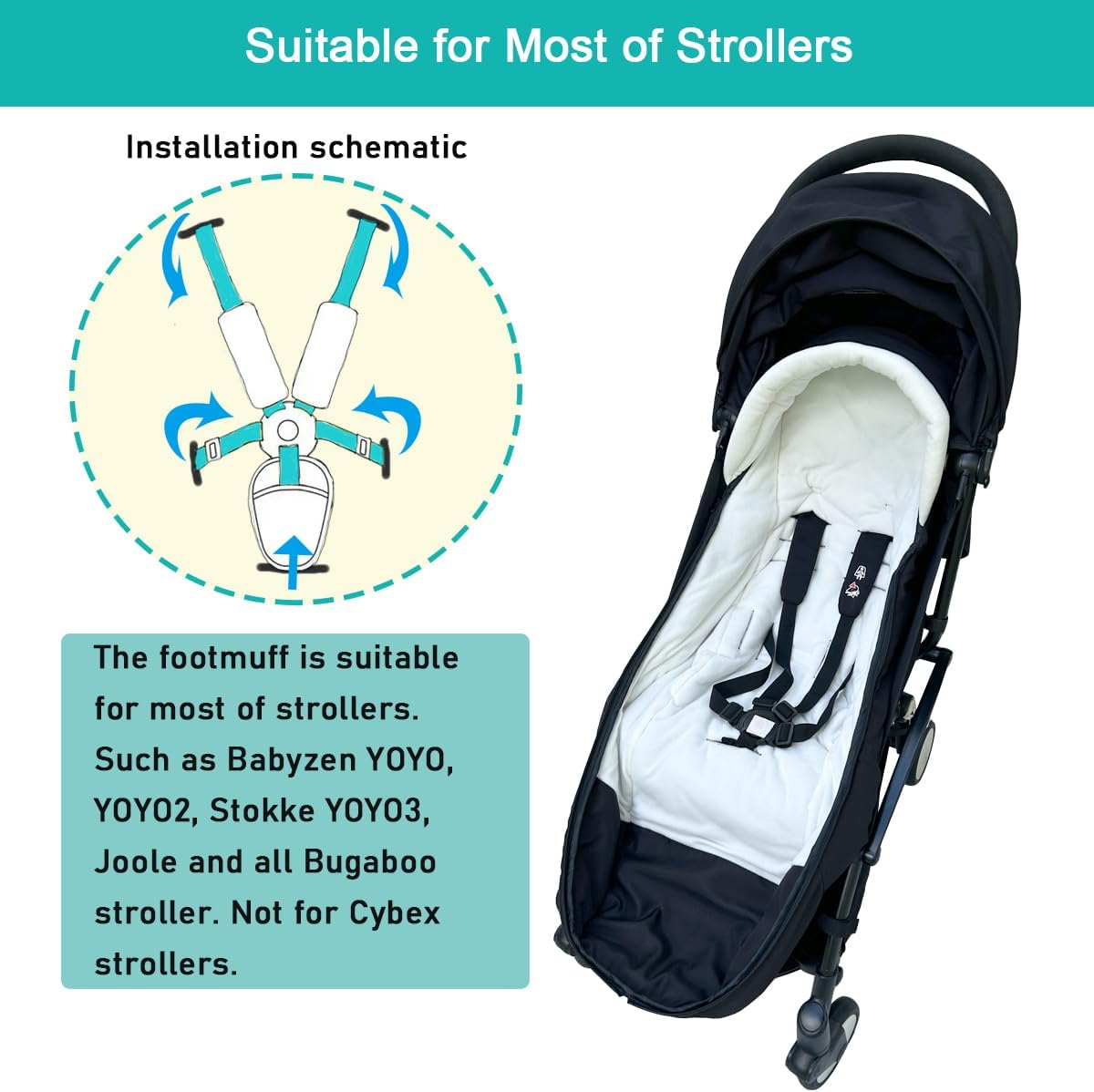 Universal Pushchair Footmuff for Babyzen YOYO/YOYO2 /Joolz/Bugaboo, Waterproof Fabric Base, Easy-Clean, Warm Foot Cover for Strollers