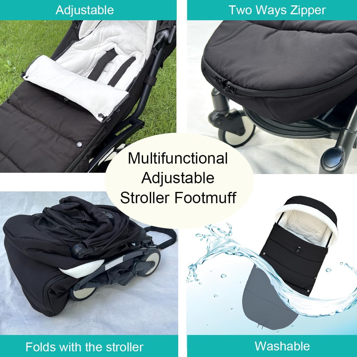 Universal Pushchair Footmuff for Babyzen YOYO/YOYO2 /Joolz/Bugaboo, Waterproof Fabric Base, Easy-Clean, Warm Foot Cover for Strollers