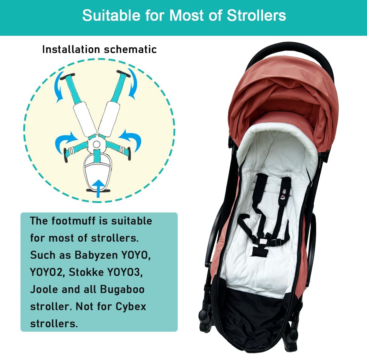Universal Pushchair Footmuff for Babyzen YOYO/YOYO2 /Joolz/Bugaboo, Waterproof Fabric Base, Easy-Clean, Warm Foot Cover for Strollers