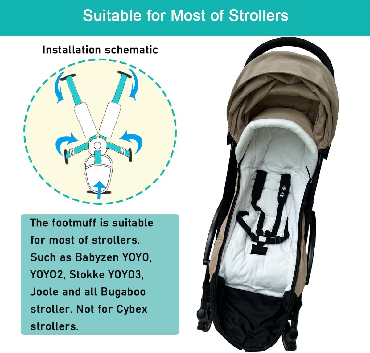 Universal Pushchair Footmuff for Babyzen YOYO/YOYO2 /Joolz/Bugaboo, Waterproof Fabric Base, Easy-Clean, Warm Foot Cover for Strollers