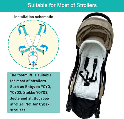 Universal Pushchair Footmuff for Babyzen YOYO/YOYO2 /Joolz/Bugaboo, Waterproof Fabric Base, Easy-Clean, Warm Foot Cover for Strollers