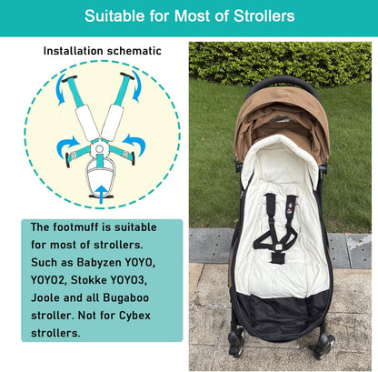 Universal Pushchair Footmuff for Babyzen YOYO/YOYO2 /Joolz/Bugaboo, Waterproof Fabric Base, Easy-Clean, Warm Foot Cover for Strollers