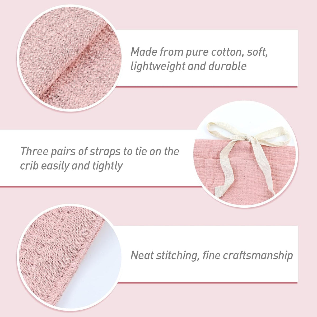2pcs Cotton Pram Stroller Caddy Baby Crib Hanging Organizers Storage Pockets Nappy Diaper Bags Bedside Pockets for Milk Bottle/Soothing Toys/Wipes (Pink Set)