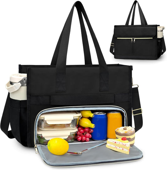 Insulated Lunch Bag for Women, 15.6" Laptop Tote with Leakproof Cooler Compartment for Nurse Teacher Work Office and Outdoor