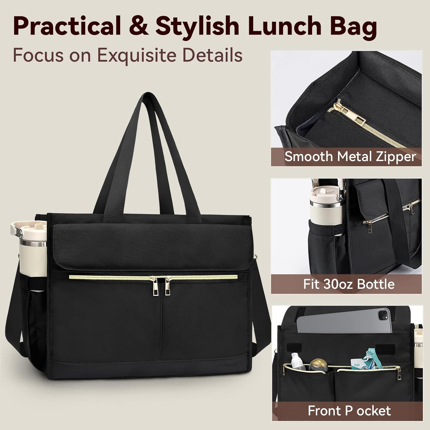 Insulated Lunch Bag for Women, 15.6" Laptop Tote with Leakproof Cooler Compartment for Nurse Teacher Work Office and Outdoor