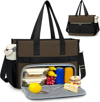 Insulated Lunch Bag for Women, 15.6" Laptop Tote with Leakproof Cooler Compartment for Nurse Teacher Work Office and Outdoor