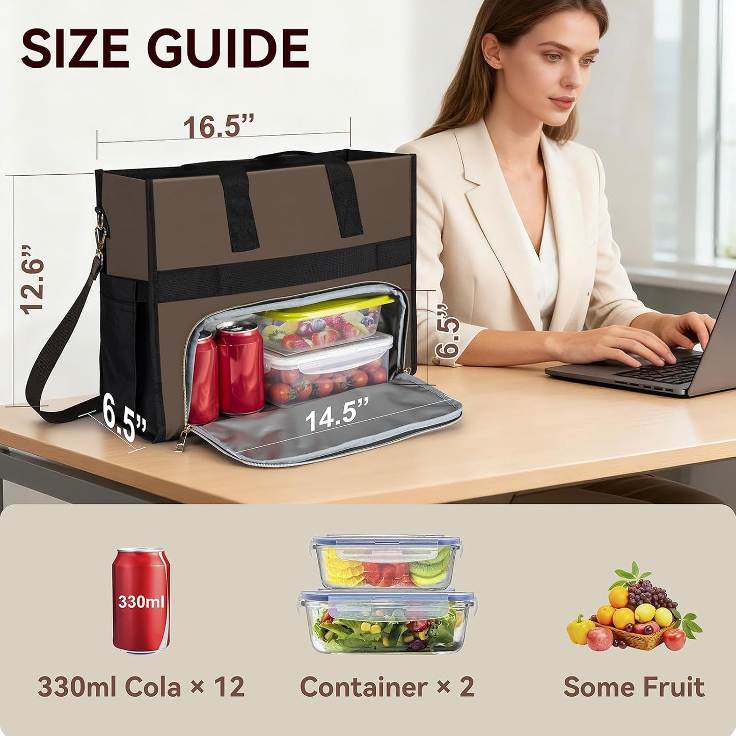Insulated Lunch Bag for Women, 15.6" Laptop Tote with Leakproof Cooler Compartment for Nurse Teacher Work Office and Outdoor