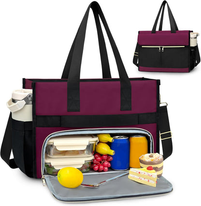 Insulated Lunch Bag for Women, 15.6" Laptop Tote with Leakproof Cooler Compartment for Nurse Teacher Work Office and Outdoor