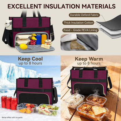 Insulated Lunch Bag for Women, 15.6" Laptop Tote with Leakproof Cooler Compartment for Nurse Teacher Work Office and Outdoor