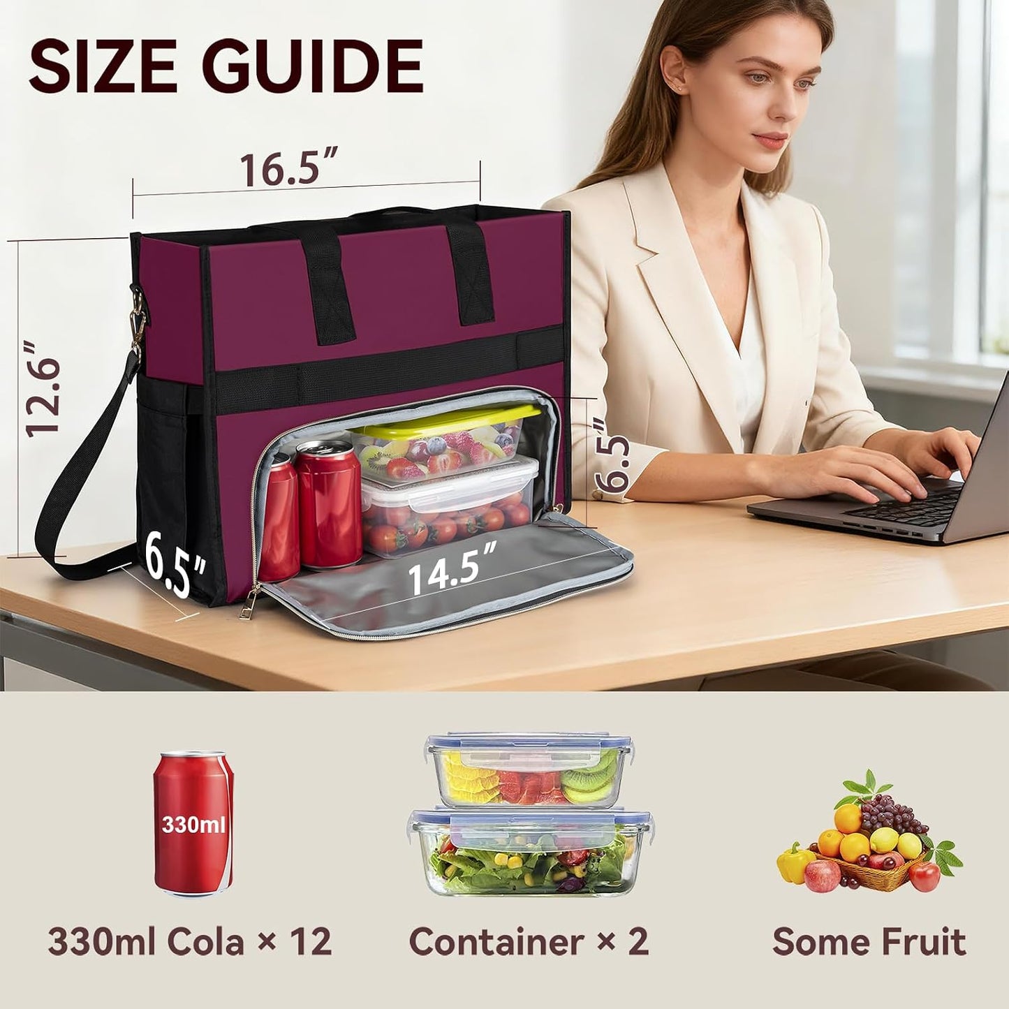 Insulated Lunch Bag for Women, 15.6" Laptop Tote with Leakproof Cooler Compartment for Nurse Teacher Work Office and Outdoor