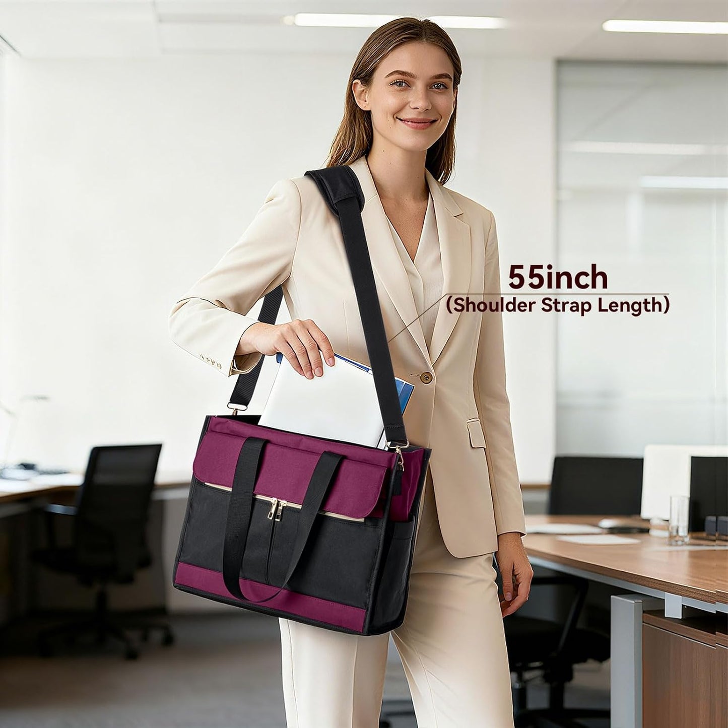 Insulated Lunch Bag for Women, 15.6" Laptop Tote with Leakproof Cooler Compartment for Nurse Teacher Work Office and Outdoor