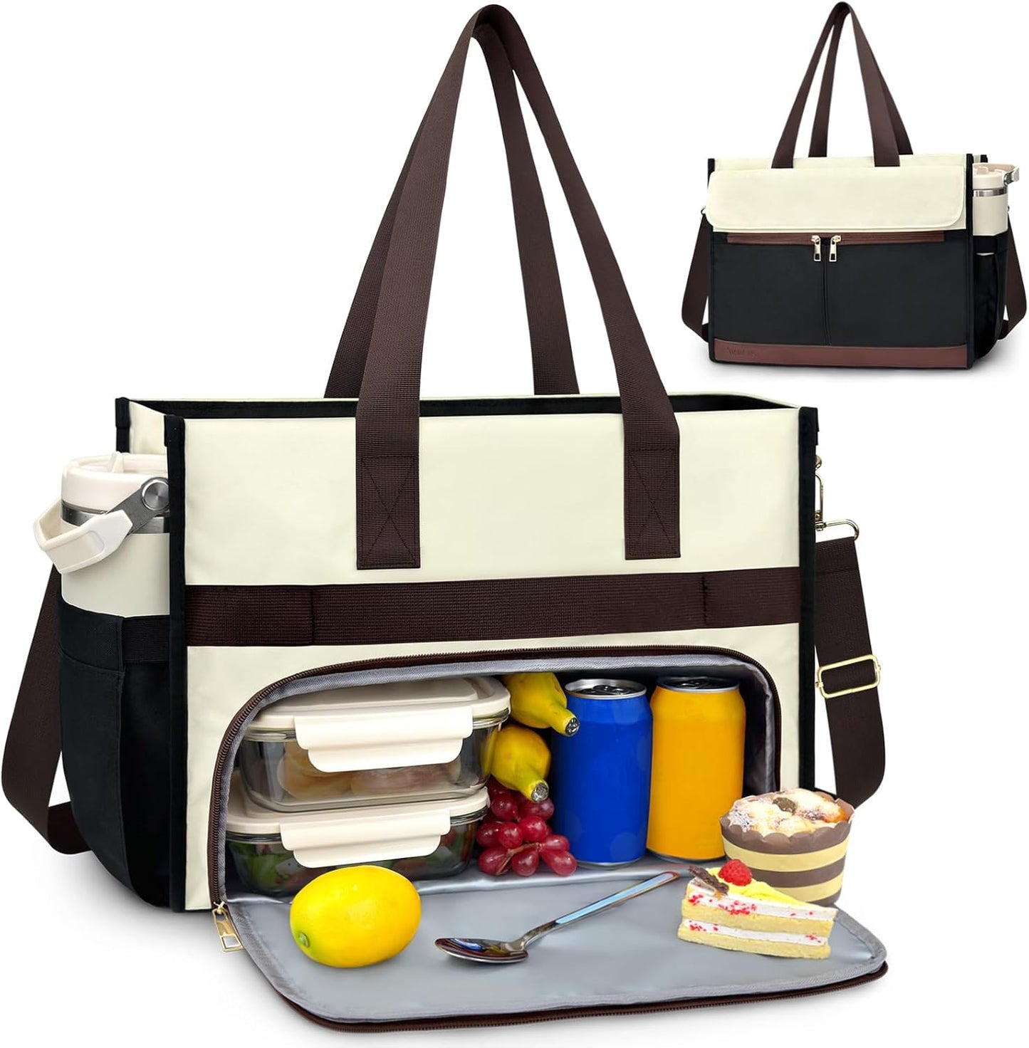 Insulated Lunch Bag for Women, 15.6" Laptop Tote with Leakproof Cooler Compartment for Nurse Teacher Work Office and Outdoor