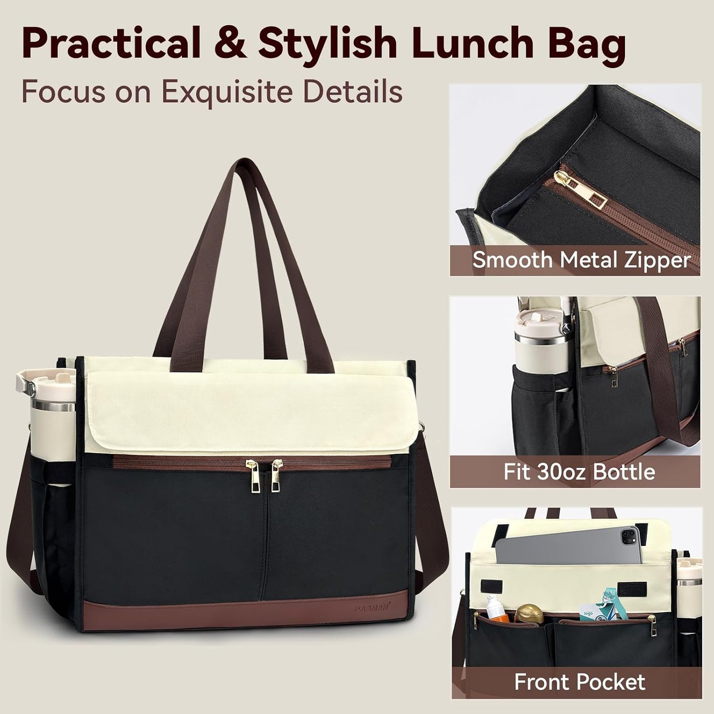 Insulated Lunch Bag for Women, 15.6" Laptop Tote with Leakproof Cooler Compartment for Nurse Teacher Work Office and Outdoor