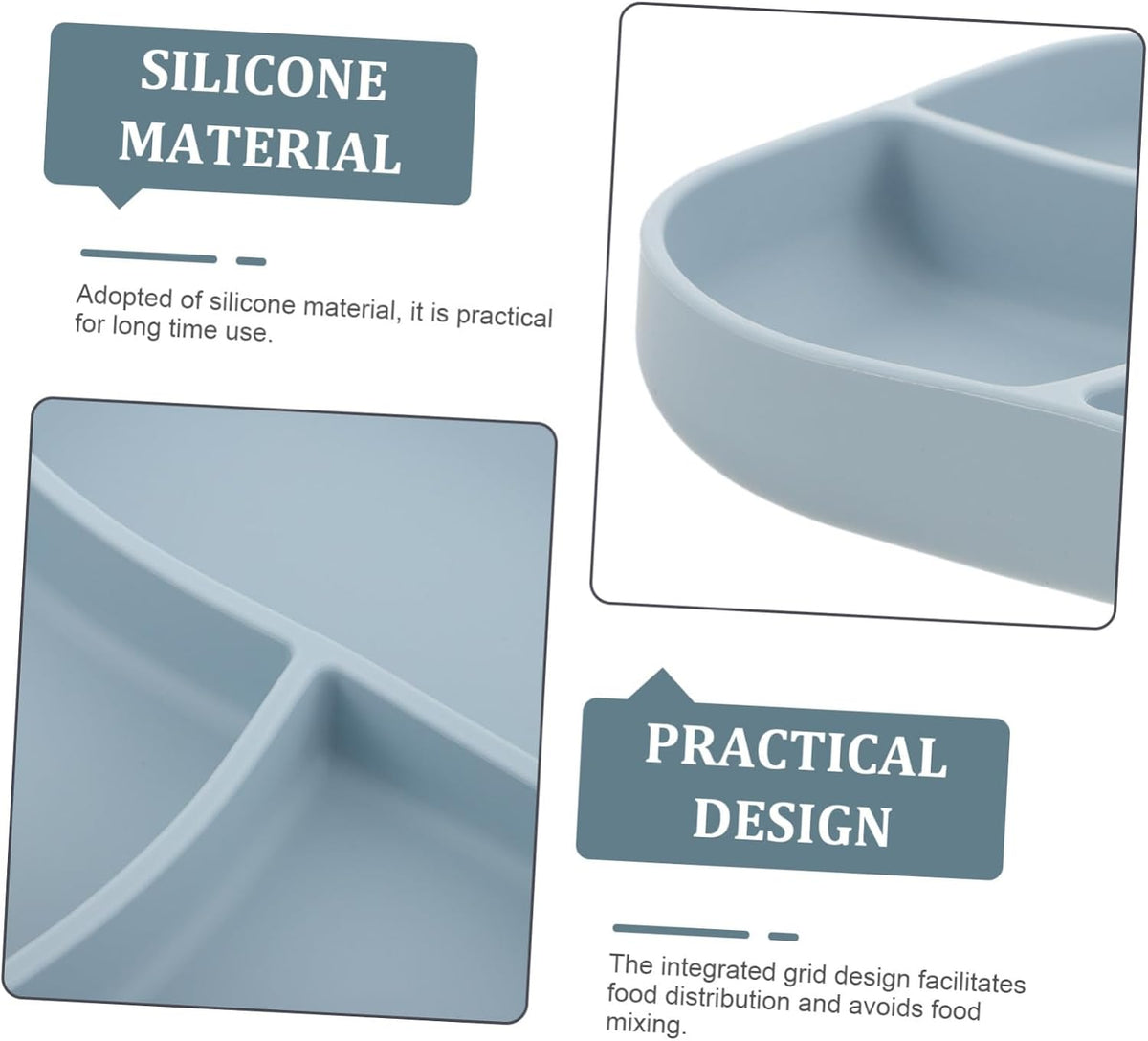 Food Grade Silicone Suction Cup Food Eating Plate for Elderly and Patients Divided Non Slip Suction Base and Portable Home Dining Tableware