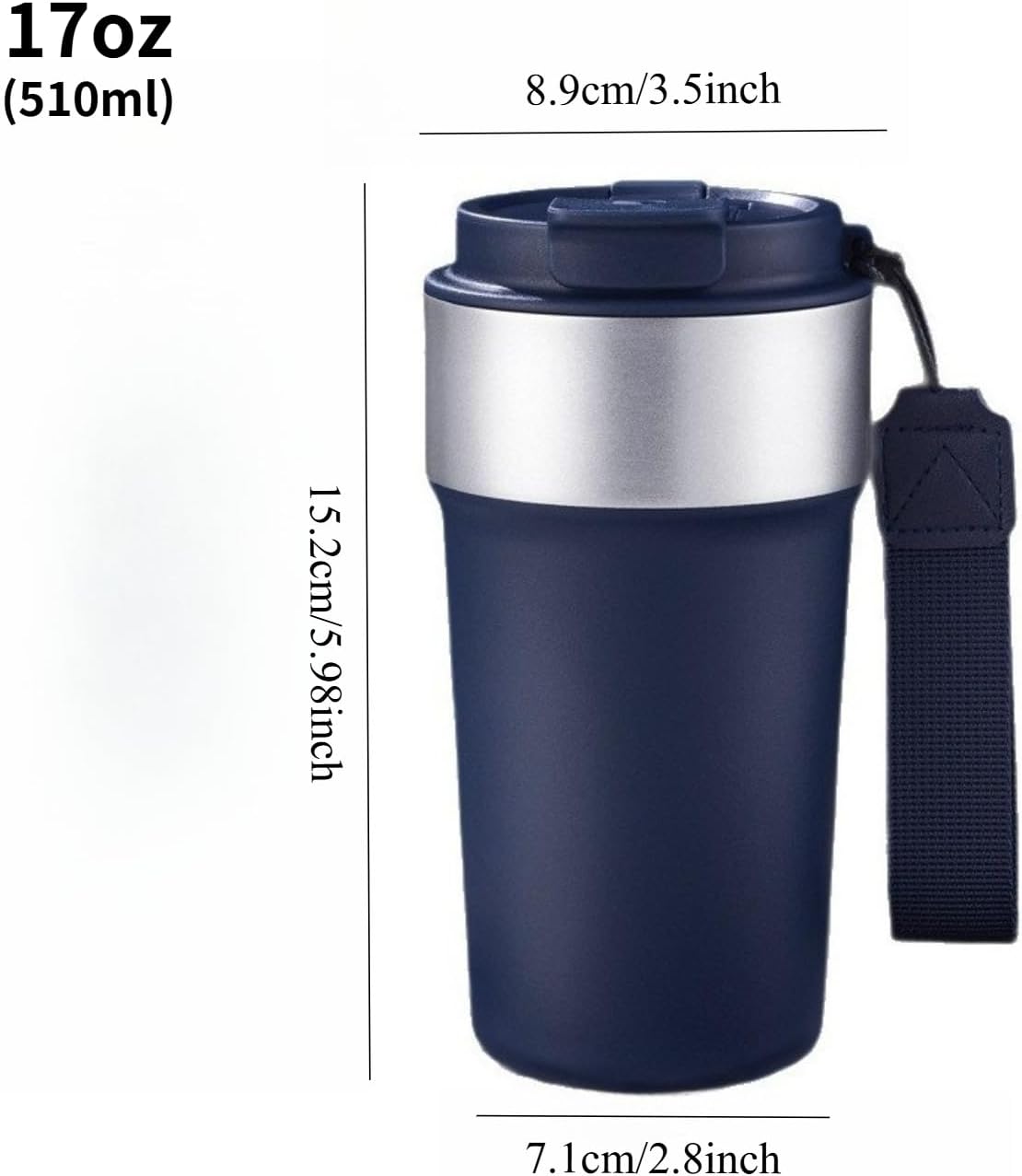 17oz Travel Coffee Mug with Straw, Vacuum Insulated Stainless Steel Tumbler with Carry Strap, Double Wall Reusable Cup for Car and Commuting - 510ml (Dark Coffee)