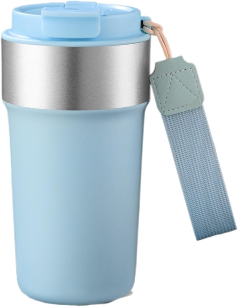 17oz Travel Coffee Mug with Straw, Vacuum Insulated Stainless Steel Tumbler with Carry Strap, Double Wall Reusable Cup for Car and Commuting - 510ml (Dark Coffee)