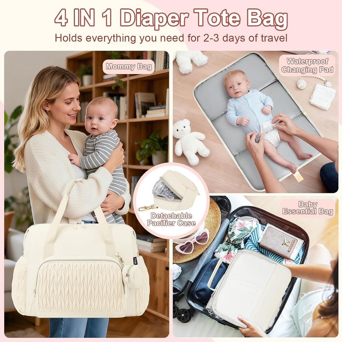 Diaper Tote Bag for Baby 6PCS, Large Mom Hospital Bags with Changing Pad