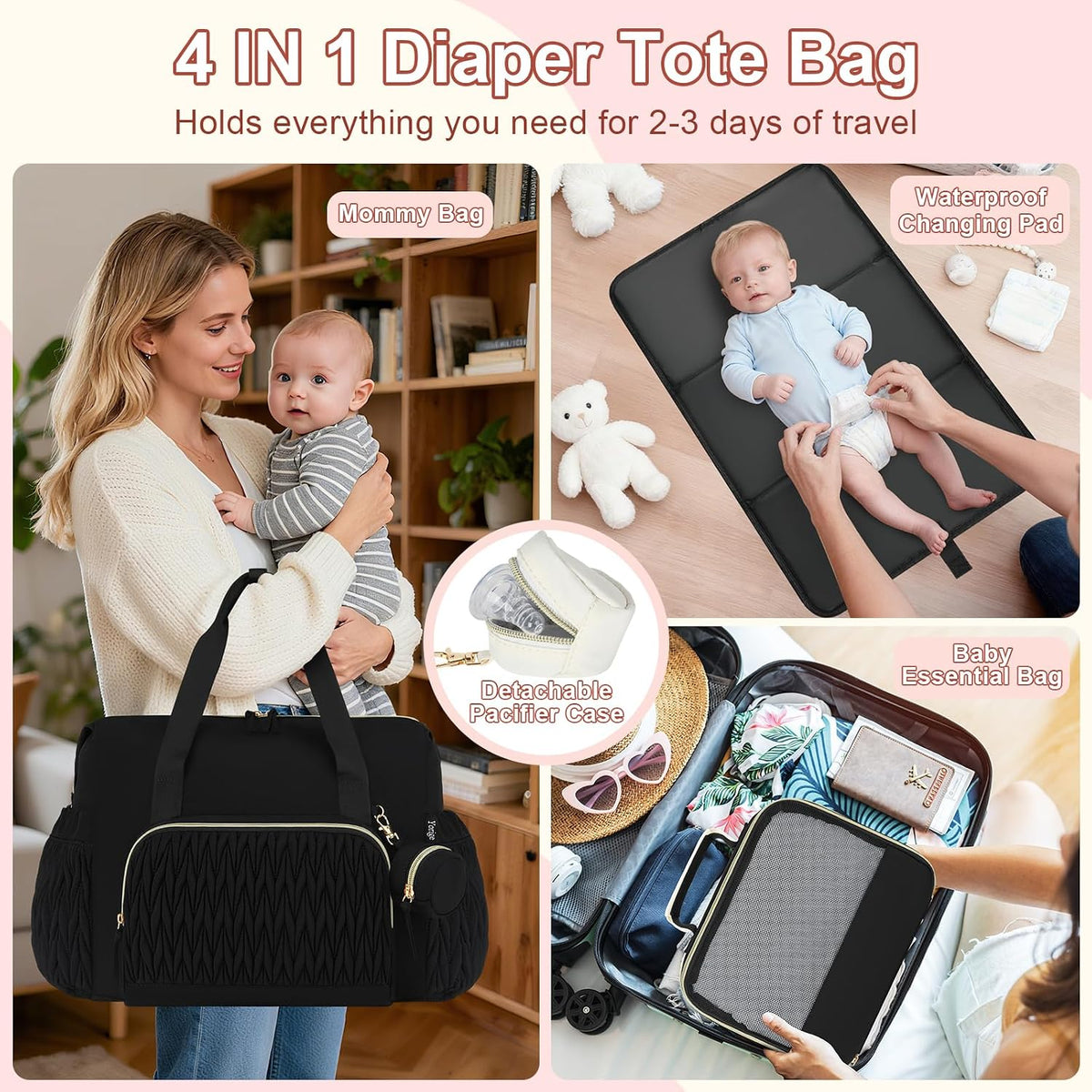 Diaper Tote Bag for Baby 6PCS, Large Mom Hospital Bags with Changing Pad
