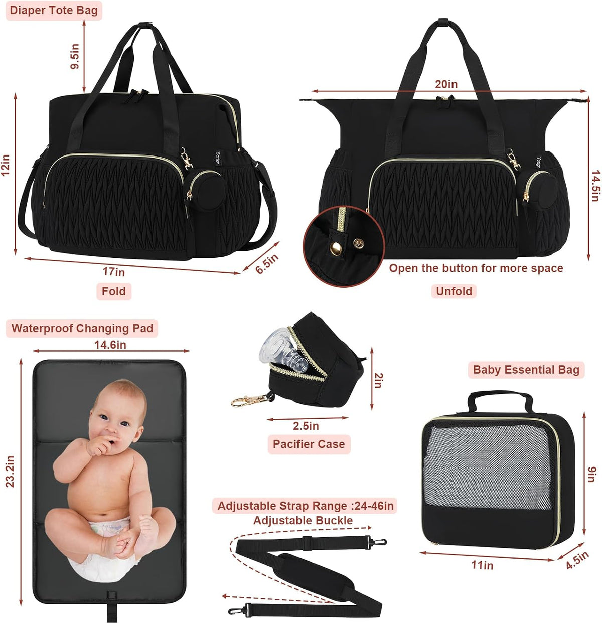 Diaper Tote Bag for Baby 6PCS, Large Mom Hospital Bags with Changing Pad