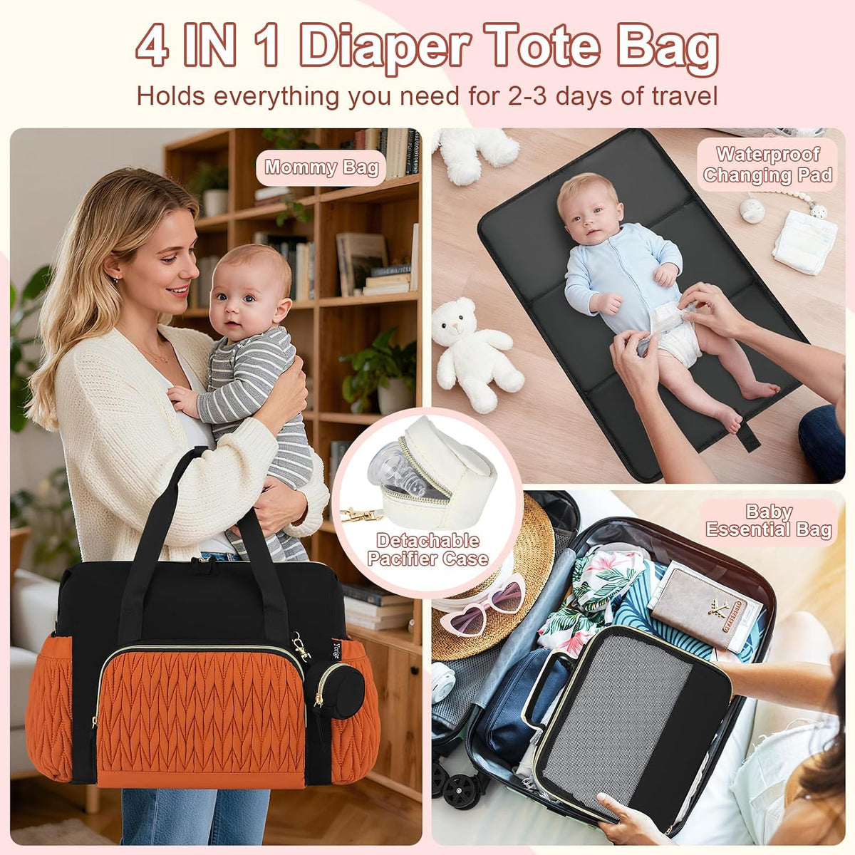 Diaper Tote Bag for Baby 6PCS, Large Mom Hospital Bags with Changing Pad