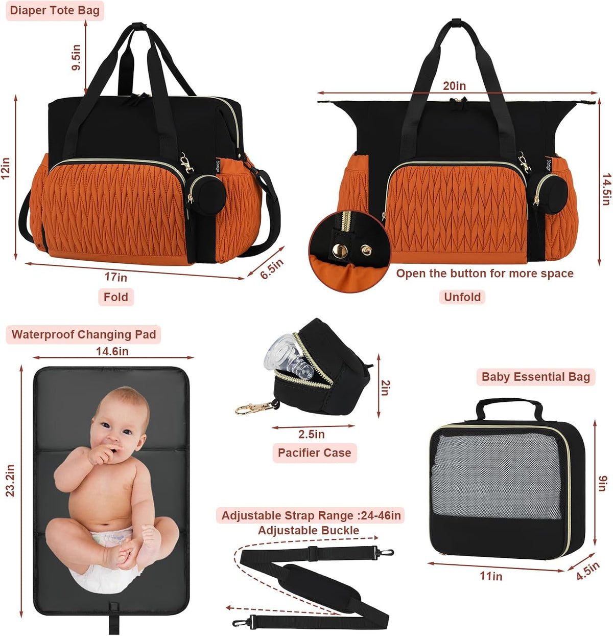 Diaper Tote Bag for Baby 6PCS, Large Mom Hospital Bags with Changing Pad
