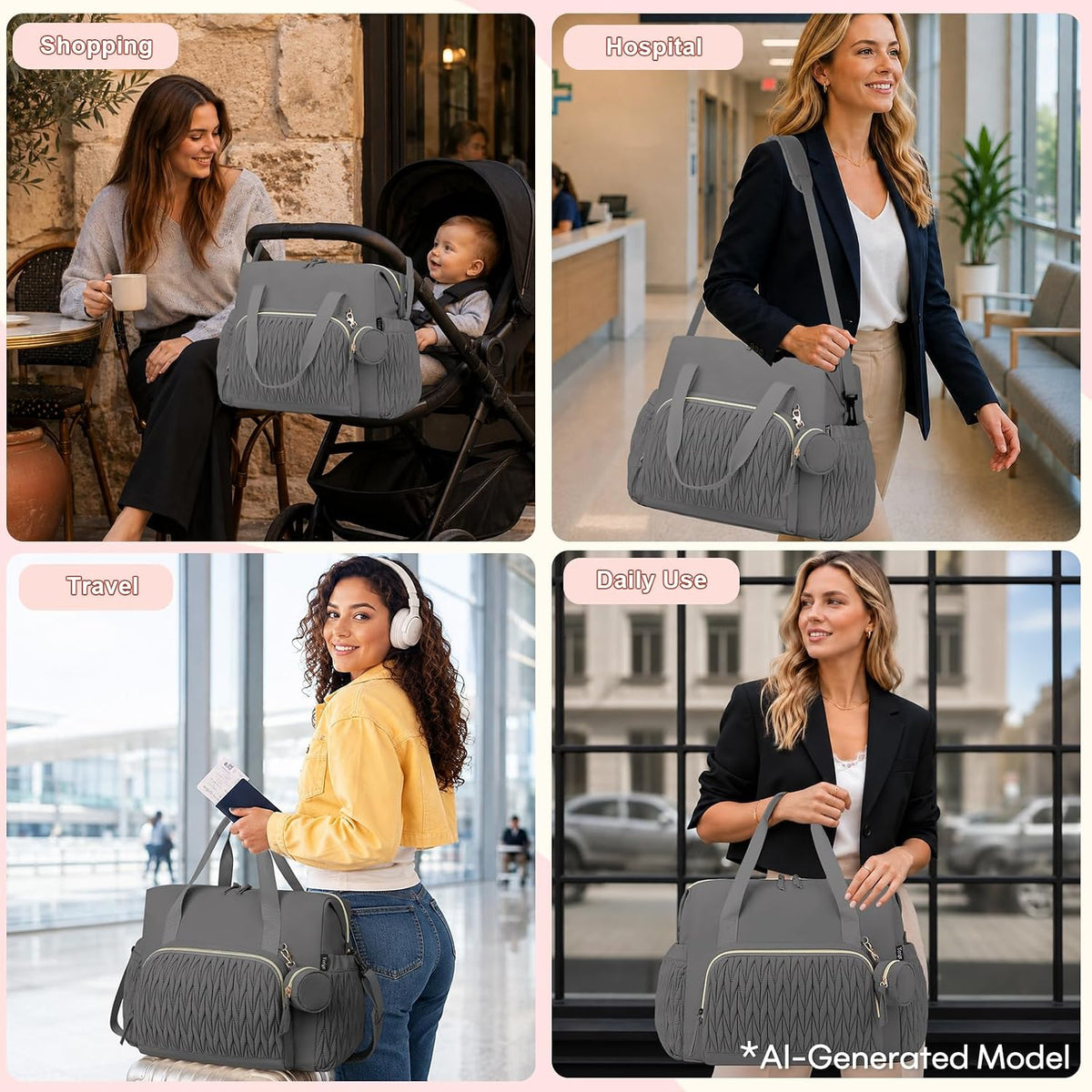 Diaper Tote Bag for Baby 6PCS, Large Mom Hospital Bags with Changing Pad