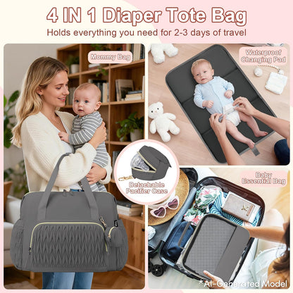 Diaper Tote Bag for Baby 6PCS, Large Mom Hospital Bags with Changing Pad