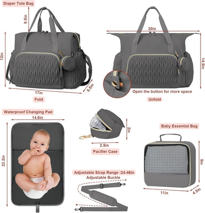 Diaper Tote Bag for Baby 6PCS, Large Mom Hospital Bags with Changing Pad