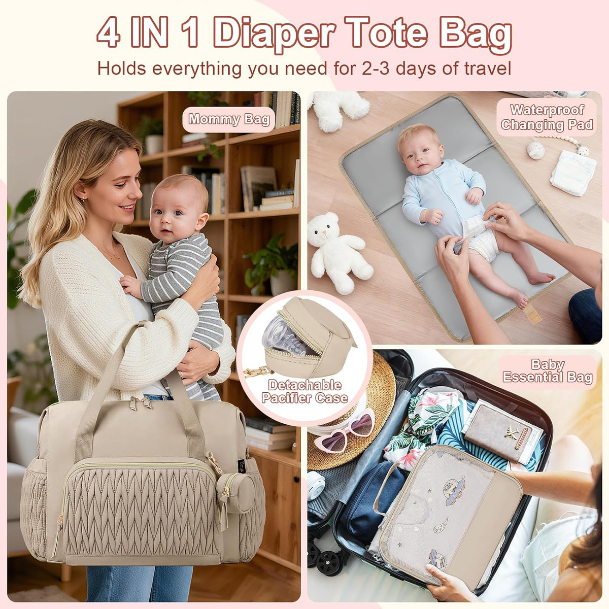 Diaper Tote Bag for Baby 6PCS, Large Mom Hospital Bags with Changing Pad