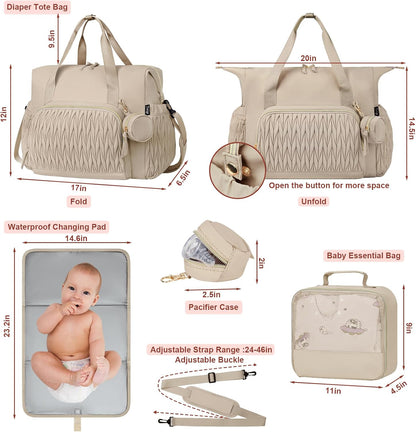 Diaper Tote Bag for Baby 6PCS, Large Mom Hospital Bags with Changing Pad