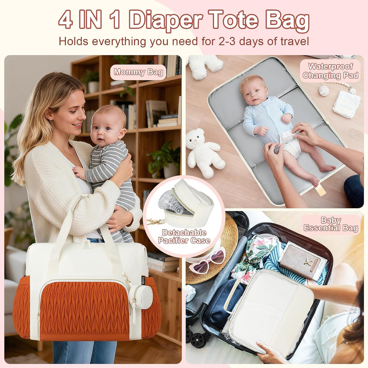 Diaper Tote Bag for Baby 6PCS, Large Mom Hospital Bags with Changing Pad