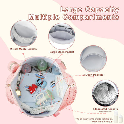 Diaper Tote Bag for Baby 6PCS, Large Mom Hospital Bags with Changing Pad
