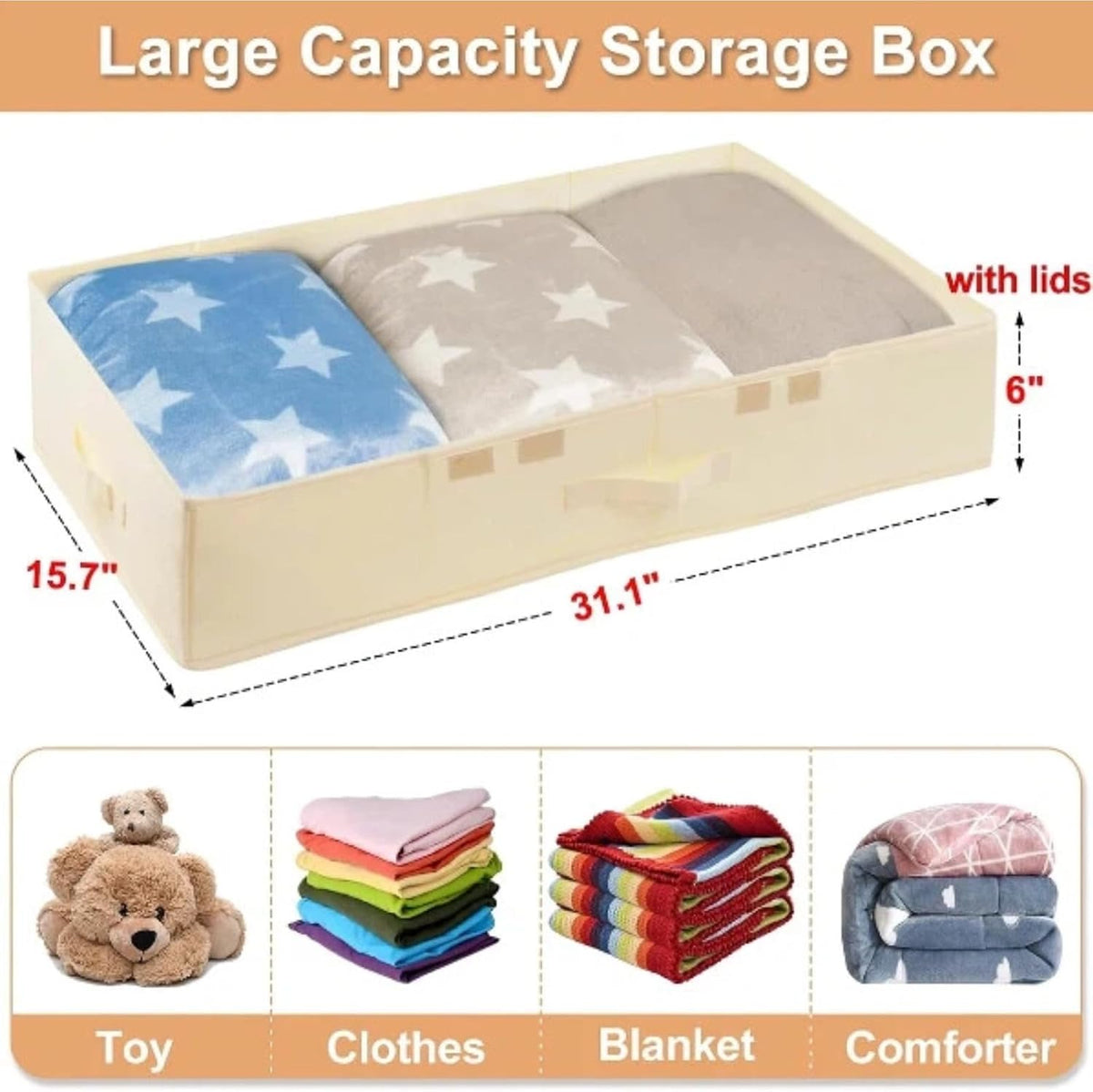 6 in Tall Under Bed Storage Containers with Lids, Grey