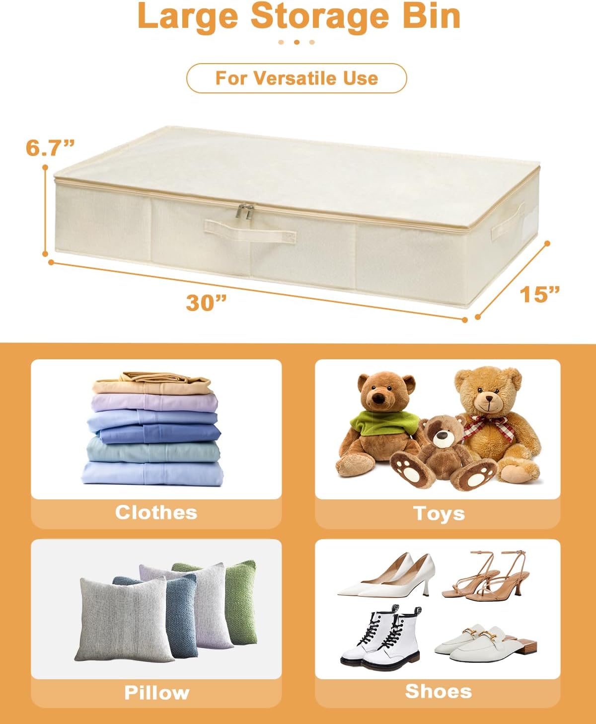 6 in Tall Under Bed Storage Containers with Lids, Grey
