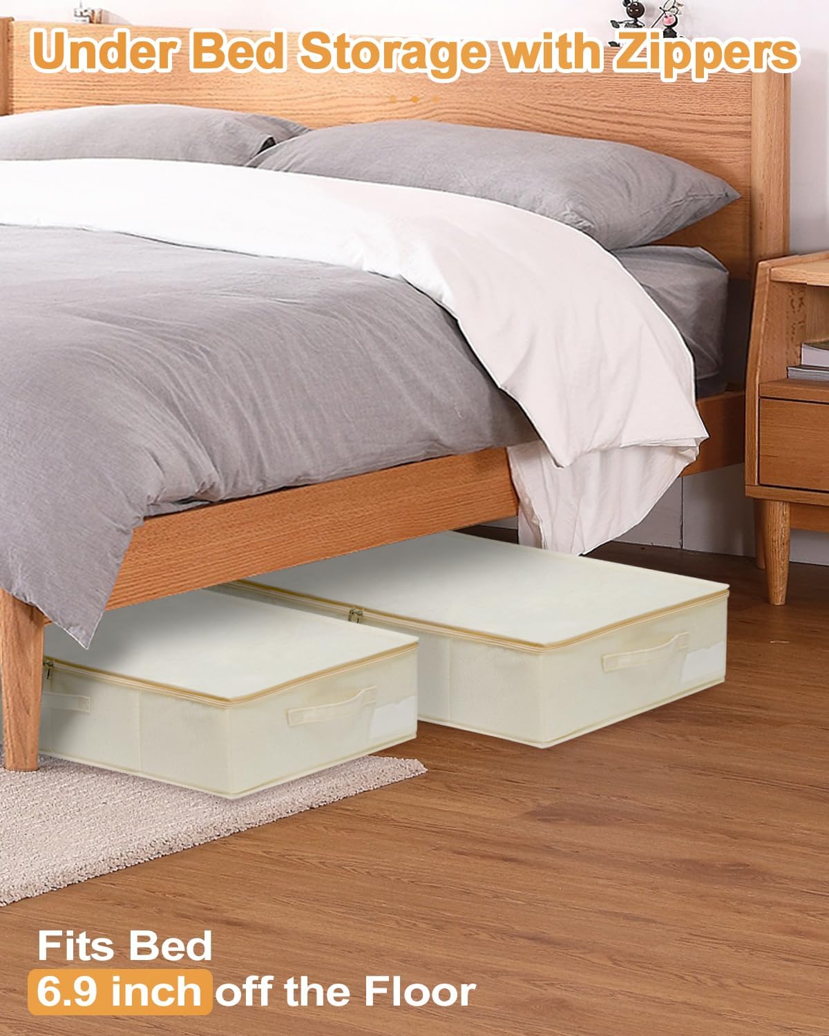 6 in Tall Under Bed Storage Containers with Lids, Grey
