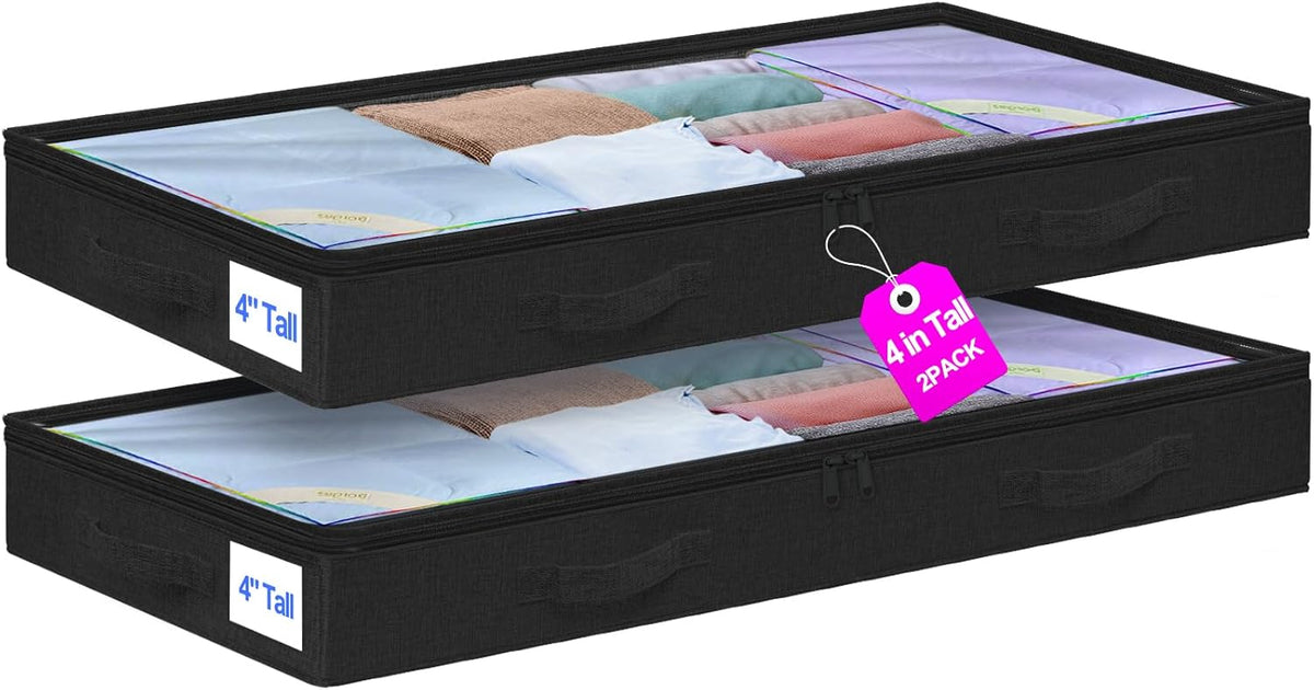 6 in Tall Under Bed Storage Containers with Lids, Grey