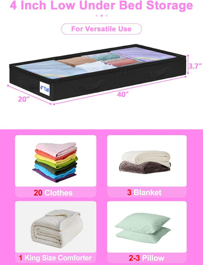 6 in Tall Under Bed Storage Containers with Lids, Grey