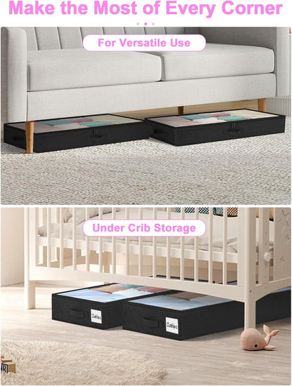 6 in Tall Under Bed Storage Containers with Lids, Grey