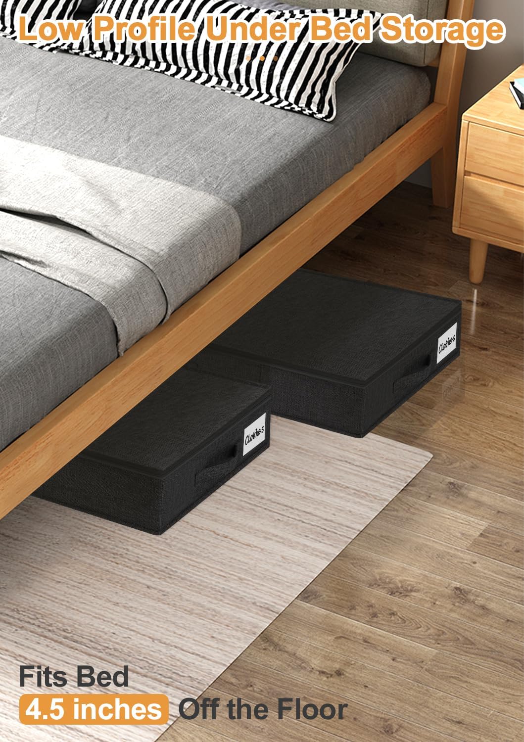 6 in Tall Under Bed Storage Containers with Lids, Grey
